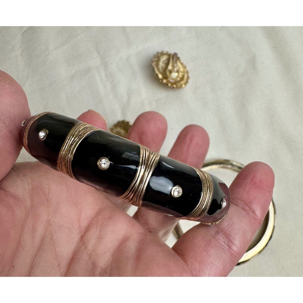 Park Lane Vintage Style Jewelry Set Gold Tone Faux Pearl Black Enamel 4pc Set - Picture 3 of 16